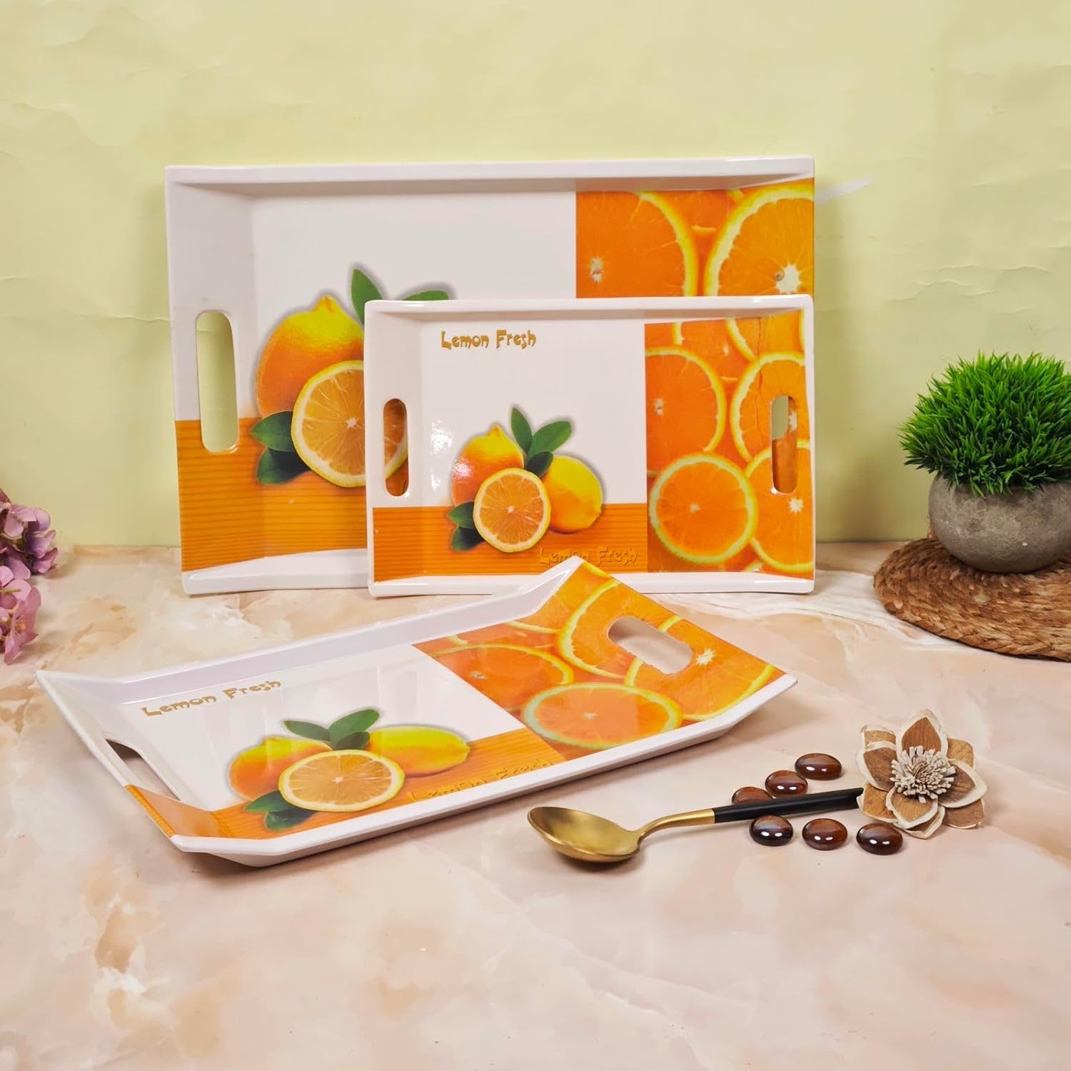 FEDOY Crystal by Fedoy Melamine Serving Tray, Set of 3 (Small, Medium and Large Size) Villori Series Tray, Rectangular
